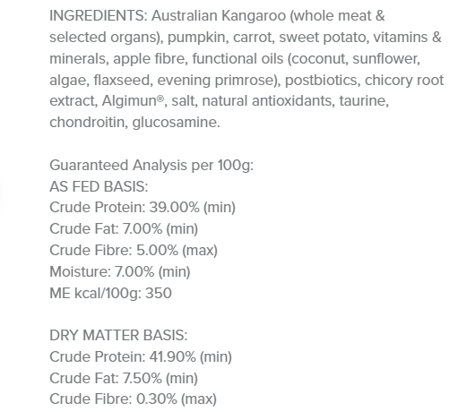 SPD Kangaroo and Pumpkin Air Dried Food